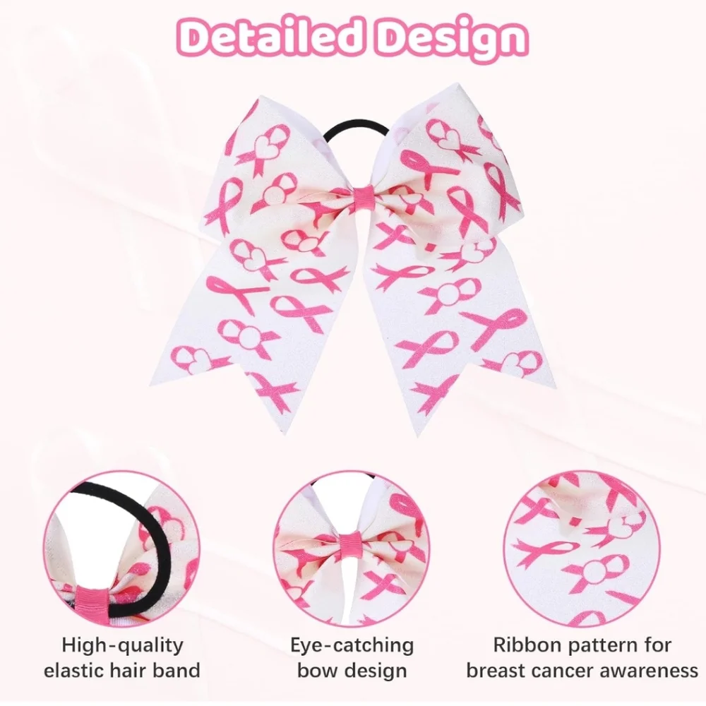 3 Pcs Breast Cancer Awareness Bow Hair Ties